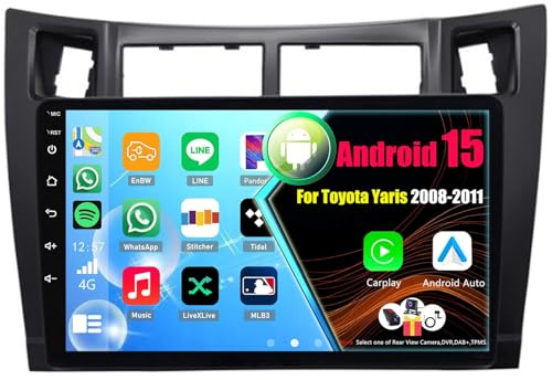 Android 15 Autoradio CarPlay Android Auto per Toyota Yaris 2008-2011, 9 Pollici Car Radio con GPS WiFi Bluetooth FM RDS(8Core(4+64GB))