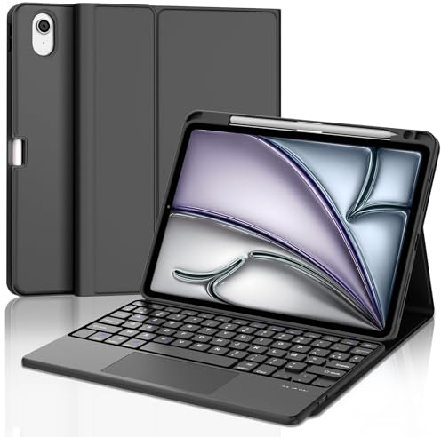 Coque Clavier pour iPad Air 11 Pouces M4 2026/M3 2025/M2 2024/Air 6/ Air 7 | Pavé tactile, Étui Keyboard Touchpad Détachable Bluetooth sans Fil, AZERTY Français avec Porte Crayon, Noir