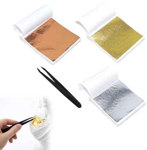 300 Blatt Blattgold und Blattsilber zum Basteln, dekorative Metallfolie | Dünne Gold- und Silberfolie für Resin, Karten, Bilder und kreative Dekoration; leicht zu teilen und vielseitig einsetzbar.