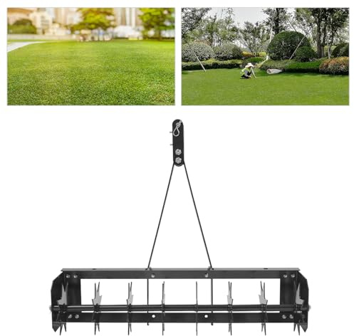 Rasenlüfter Walze, Rasenbelüfter Manuell, Handvertikutierer Rollend mit 8 Nägeln Spritzschutz, Rasenbelüfter Gartenwalze, Vertikutierer Rasenwalze für Garten, Hof, Terrasse, 81 x 25 cm