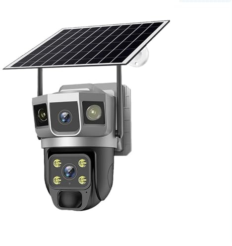 DRAUXI Cámara Solar 4G con grabación de 24 Horas, Tarjeta SIM, luz Negra, visión Nocturna, detección PIR, Lente Dual, Monitor CCTV, batería integrada para almacén Comercial(Camera NO Card)