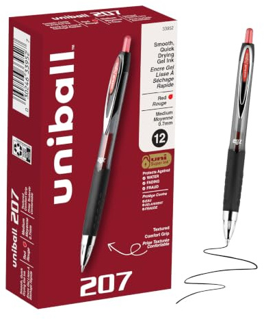 uniball™ 207 Gel Pens, Red Ink, 0.7mm Medium Point, Retractable, 12 Count