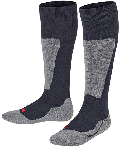 FALKE Unisex Kinder Skisocken Active Ski K Kh Wolle Funktionsmaterial warm dick 1 Paar, Blau Marine 6120, 27-30