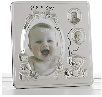 Its A Girl Satin Silver Baby Photo Frame