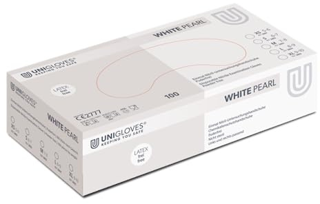 UNIGLOVES - White PEARL® Weiße passgenaue Einweghandschuhe aus Nitril | Lebensmittelecht, puderfrei & latexfrei| hohe Festigkeit & Haltbarkeit | 100 Stück | Einmalhandschuh S