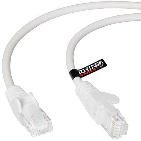 rhinocables CAT 5e High-Speed Ethernet Cable - Reliable LAN Network RJ45 Cable for Fast Internet & Data Transfer | Durable WiFi Broadband Cable for Gaming & Streaming, (2m, White, Pack of 1)