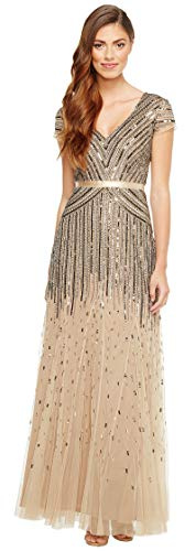 Adrianna Papell Damen Plus Size Floor Length Beaded Cap Sleeve V-Neck Dress Kleid