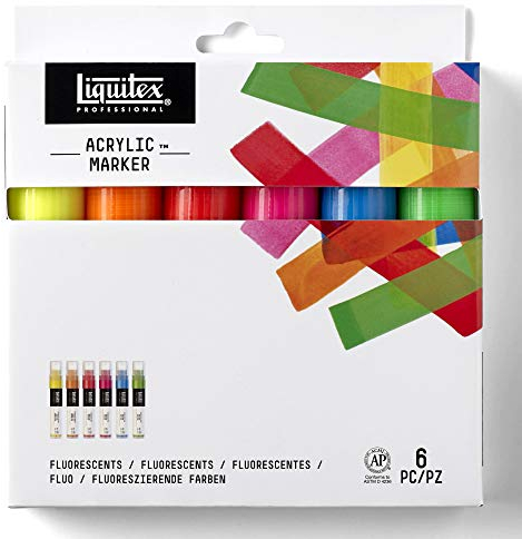 Liquitex Paint Marker 6 Pennarelli Punta Largha Colori Fluo, Ampio fluorescente, Set 6 colori