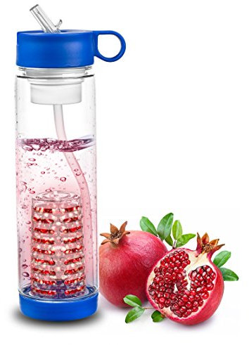 Basily Water Filter Bottle Ynf7557 with Fruit Infuser Water Bottle Blue
