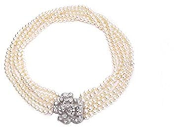 Utopiat Perlenkette mit Anhänger – Inspiriert von Audrey Hepburn als Holly Golightly in Frühstück bei Tiffany - 5-Strängige Kunstperlenkette - Flapper Kostüm Halskette für Damen