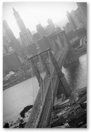 Postereck - 0529 - Brooklyn Bridge, New York City Schwarz Weiss USA - Wandposter Fotoposter Bilder Wandbild Wandbilder - Poster - DIN A4-21,0 cm x 29,7 cm