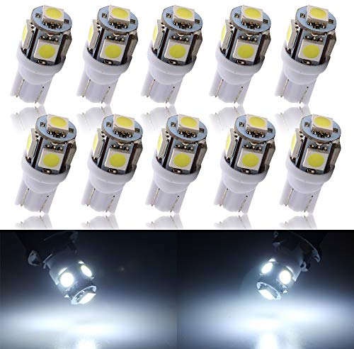 GLL MSA 10-Pack T10 501 LED Bulbs W5W 194 168 wHITE 5-SMD 5050 LED Car Interior,Dashboard,Number Plate,Sidelights Boot Light Bulbs (12 V)