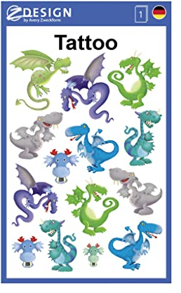 AVERY Zweckform 56751 Tattoo Kinder 14 Stück (Temporäre Tattoos Drachen, Kinder Tattoo wasserfest, Klebetattoos, Kindergeburtstag, Mitgebsel, Partyspiele Preise, Kinder zum Spielen, Tattoo Jungen)