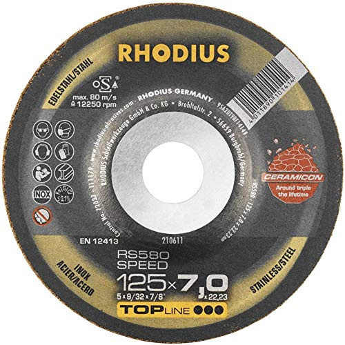 Rhodius 210656 RS580 SPEED Schruppscheibe mit abgezogener Nabe, 115 mm, 22,23 mm, 1 Stück