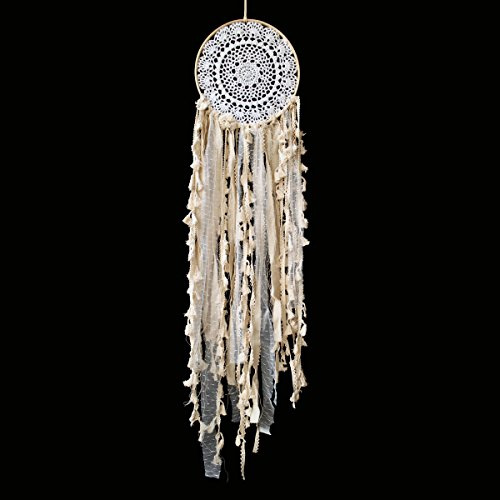 Gall&Zick Traumfänger Dreamcatcher Glücksbringer Bohemian Handarbeit Gehäkelt Dekoration Hänger Geschenk Wanddeko Bambusring Creme Weiß