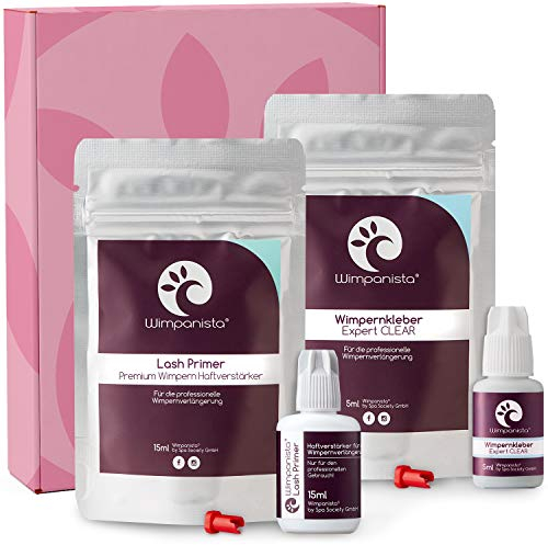 Wimpanista® Wimpernverlängerung Set, Wimpernkleber Expert CLEAR & Lash Primer (Haftverstärker) für bis zu 6 Wochen Haltbarkeit
