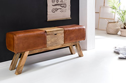 KADIMA Design Sitzbank Turnbock Braun 120 cm Leder Springbock Klappfach Turnhocker