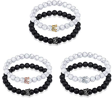 Feilok King & Queen Crown Freundschaft Partner Armband Armbänder 8mm Perlen Bangle Strech Armband Armkette BFF Ketten für 2 Damen Männer