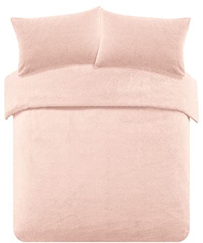 Brentfords Teddy-Fleece-Bettbezug mit Kissenbezug, wärmend, flauschig, warm, weich, zartrosa, für Doppelbett Blush Pink