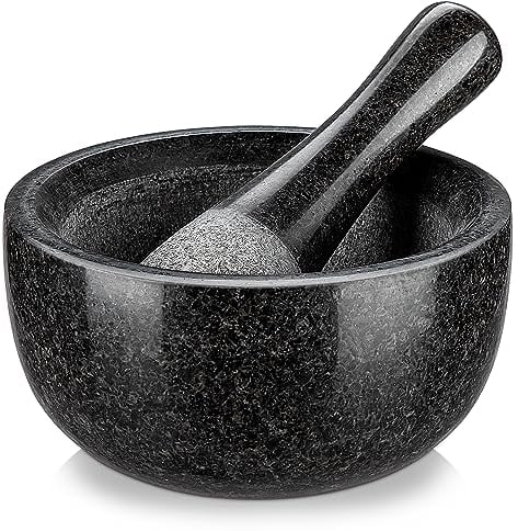 Velaze Mörser mit Stößel Granit 580ML, Ø 16 cm Steinmörser für Gewürze und Kräuter, Gewürzmörser Groß, Naturstein, Gesund und Langlebig, Leicht zu Reinigen, Mortar and Pestle, Poliert