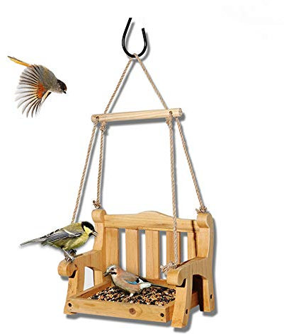 DAYOLY Hanging Bird Feeder Station Wooden Perch Bird Table Garden Bench Swing Seat Hanging for Outdoors Bird Table Seed Nut Bird Feeding