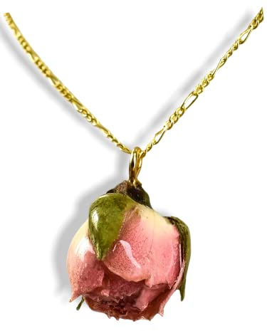 MadamLili - Echte Rose Anhänger Kette 50cm - Gold - 925 Sterling Silber Vergoldet - Blütenschmuck Echte Blume Rosenblüte - Handgefertigt - Naturschmuck - Exklusive Schmuckbox