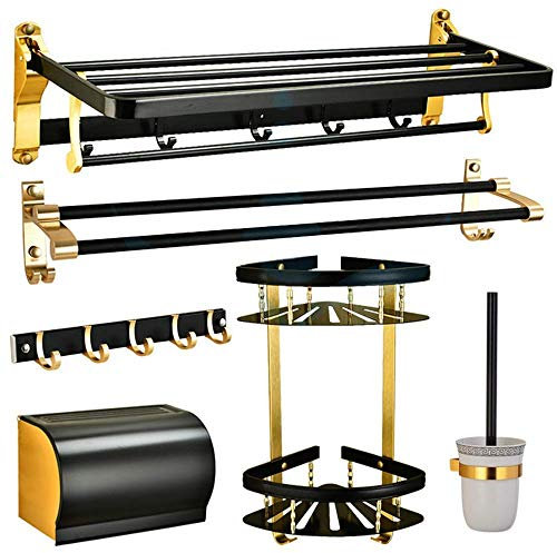 MRDAER 5-teiliges Badzubehörset, Wandtuchhalter aus Aluminiumlegierung, Badetuchhalter, Toilettenpapierhalter, Toilettenbürste aus Keramikbecher, Badezimmerregal (Farbe: 6-teiliges Set)