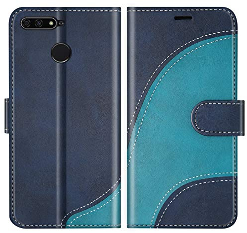 BoxTii Hülle für Huawei Y6 2018 / Huawei Honor 7A, Leder Handyhülle für Huawei Y6 2018 / Huawei Honor 7A, Ledertasche Klapphülle Schutzhülle mit Kartenfächer und Magnetverschluss, Blau
