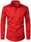 PARKLEES Men's Urban Stylish Casual Business Slim Fit Long Sleeve Button Up Dress Shirt with Pocket Red L