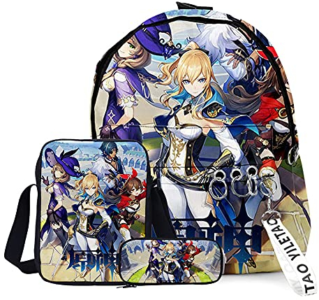 Anime Game Venti Klee Rucksack High School Student Schultasche 3-teiliges Set Rucksack Schultertasche Stifteetui für Teenager Jungen Mädchen, Typ5, 29x40x13cm