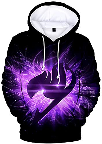 YIMIAO 3D Digitaldruck Printed Jungen Mädchen Anime Fairy Tail Natsu Pullover Freizeit Hoodie Lucy Kapuzenpullover(L)