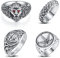 Cloyo 4 Stücke Edelstahl Ring Herren Silber/Grau Siegelring Löwen Ring Dragon Scales Ring Biker Vintage Ring mit Wolf und Ahornblatt Freund Größe 57