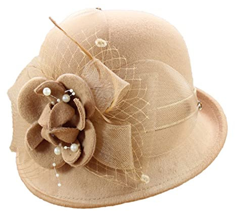 FAIRYSAN Fedora Hüte für Damen Filzhut mit breiter Krempe, gelb, Einheitsgröße