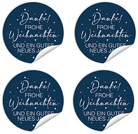 Weihnachtssticker Frohe Weihnachten, 96 Stück: Aufkleber Klein, Weihnachtsaufkleber Selbstklebend, Kleine Sticker Silvester Rund, Weihnachtliche Etiketten Geschenke, Geschenkaufkleber Blau, Ø 4 cm