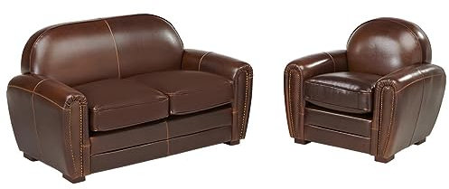 Vente-unique-Couchgarnitur Leder 2+1 - Braun - Baudoin