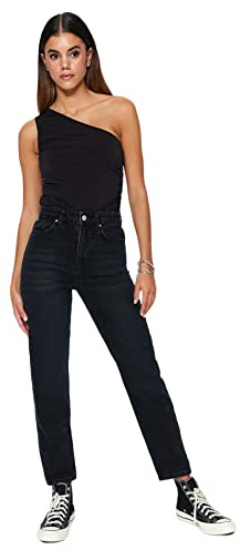 TRENDYOL Damen Hose Damen Jeans mit Hoher Taille, Weites Bein