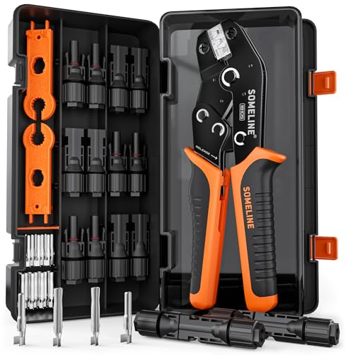 SOMELINE Solarstecker Crimpzange Set für 2.5/4/6mm² Solarkabel, 6 Paar Male Female Solarpanel Kabelstecker,1 Paar Solarstecker Schlüssel, Stecker solaranlage, PV Stecker Werkzeug, Solar Crimpzange