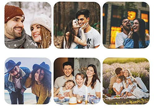 Personalised Photo Coasters for Drinks, Custom Faux Leather Cup Mat Set with Any Picture Text Logo, Coffee Table Coasters, Housewarming Birthday Gift, Square, 6 PCS