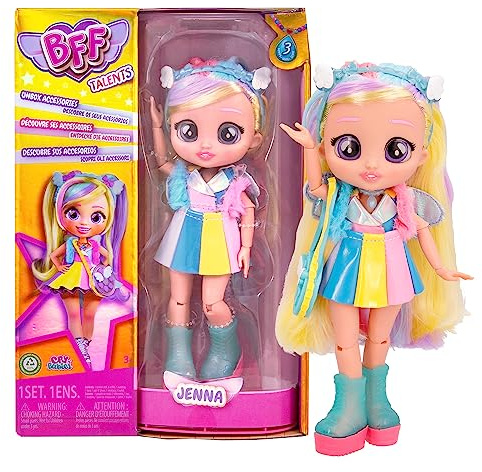 BFF by Cry Babies Jenna - Collectible Fashion Doll with Long Hair, Fabric Clothes and 9 Accessories-Gift Toy for Girls and Boys +3 Years