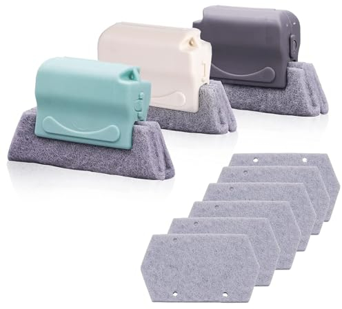 Fensterreinigungsbürste, 3 Stück Fensterrillen Reinigungswerkzeug, Handheld Rillenreinigungsbürste, Fensterrillen Reinigungsbürsten, mit 6 Ersatzpads, für Saubere Fensternuten, Türnähte