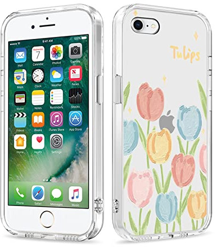 Galafu Case for iPhone 6 Plus/iPhone 6S Plus, Clear TPU Silicone Slim Cover for Girls and Women, Transparent Cute Soft Bumper Shockproof Protective Cover for iPhone 6 Plus, Colorful Tulip 3