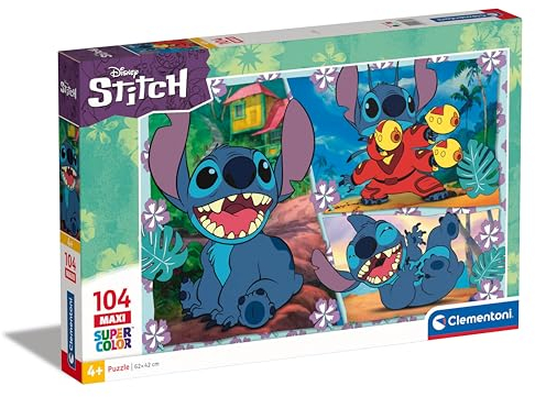 Clementoni - 27572 - Supercolor Puzzle - Super Disney Stitch - 104 Pieces| Puzzle Cartoon| Made In Italy