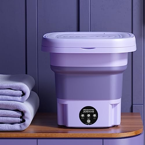 UVCMDUI Washing Machine Small, Foldable Mini Washer Underwear Washing Machine with Spin Dryer, 8L Mini Portable Washing Machine with 3 Modes Deep Cleaning for Apartment, Camping, Travel,Purple