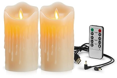 Koelaa 2 Stück Wiederaufladbare LED Kerzen, Aufladbare Kerzen, USB Kerzen, Flackernde Flammenlose Kerzen, LED-Kerzen mit Fernbedienung und Timer, für Party Halloween Weihnachtsdekoration-7.5 * 10cm