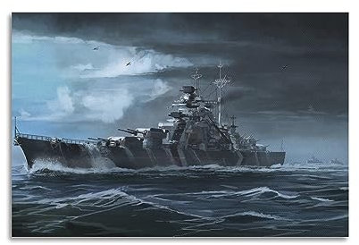Kriegskunst-Poster, Schlachtschiff Bismarck, dekoratives Gemälde, Leinwand-Kunstbild, 30 x 45 cm