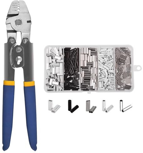 OROOTL Angeln Crimpzange, Angelschnur Crimpset Edelstahl Angeln Crimpzange mit 500pcs Angeln Crimp Hülsen Set Drahtseil Crimpzange 4 Crimpgrößen