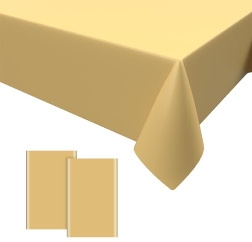 2PCS Party Tischdecke Gold,Geburtstag Tischdecke Gold Einweg Tischdecke aus Kunststoff Wasserdicht Plastik Bierbank Tischdecke Geburtstag Dekorationen für Jungen Mädchen 137 * 274cm