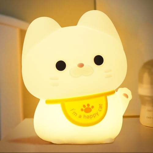 Attivolife Niedliche Katze Nachtlicht für Kinder, Tier Kitty Silikon Touch LED-Lampe mit dimmbaren Timer, Kleinkind Fütterung Schlafzimmer Nachttisch Dekoration Geburtstag Weihnachten Geschenke