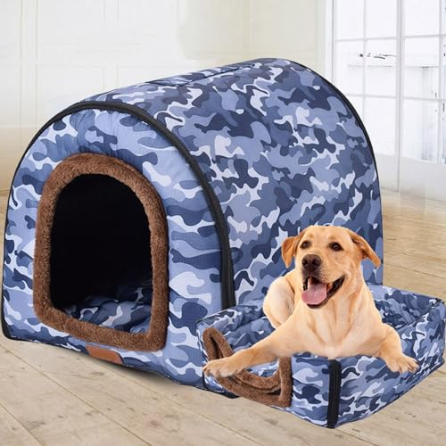Große Hundehütte, luxuriöses Hundehüttenbett, extra groß, warm, für große und mittelgroße Hunde, Katzen, für drinnen und draußen, waschbar (60 x 48 x 43 cm, G)
