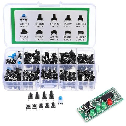 Interrupteurs à Bouton-poussoir Tactile, Kit Assortiment D'Interrupteurs Tact Switch, Bouton-poussoir Momentanés à 4 Broches, Kit D'assortiment D'interrupteurs, pour Produits électroniques, 180PCS
